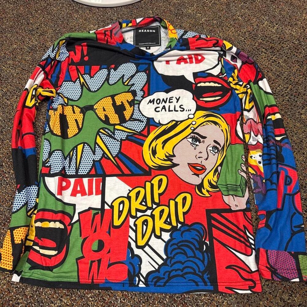 REASON Money Drip Comic Pop Art Long Sleeve Shirt Men’s M